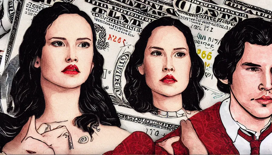 Image similar to reylo on a dollar bill