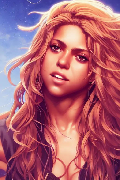 Image similar to shakira, manga cover art, detailed color portrait, artstation trending, 8 k, greg rutkowski