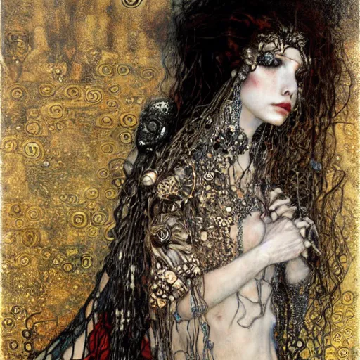 Image similar to depraved goddess, intricate detail, klimt, royo, royo, giger, miro, whealan,