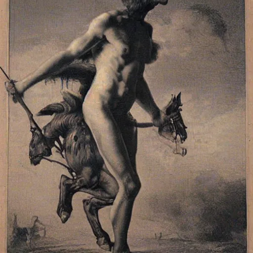 Image similar to a man turning into a centaur