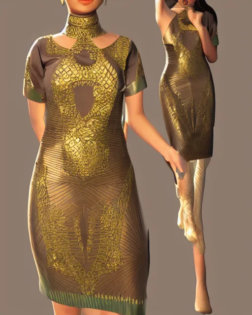 Prompt: mekhela sador with gamosa futuristic design female dress, Assamese aesthetic, fashion design, cosplay, oriental, hyperrealistic, marvelous designer 3d rendered