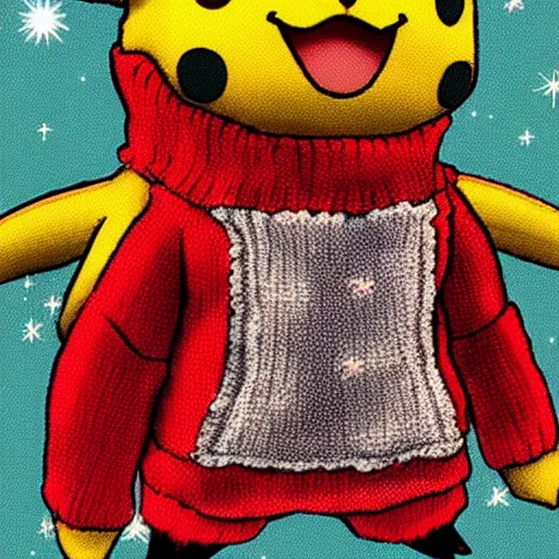 Prompt: pikachu wearing a christmas jumper anime style highly detailed, smooth, sharp focus