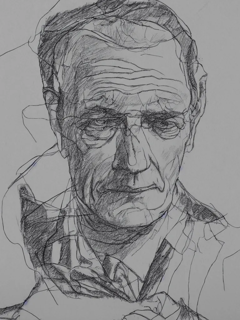 Image similar to wire lineart lines drawing calligraphy portrait of hermann hesse.