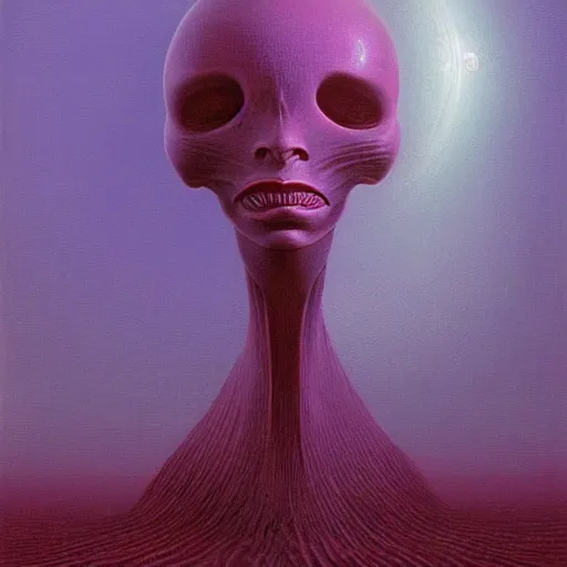 Image similar to purple alien by zdzisław beksinski