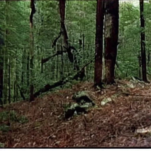 Image similar to !dream a screen capture of found footage video left behind by a missing hiker in 1986