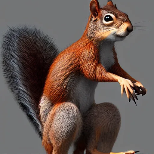 Prompt: genetically mutated squirrel, cute, evil, matte painting, artstation