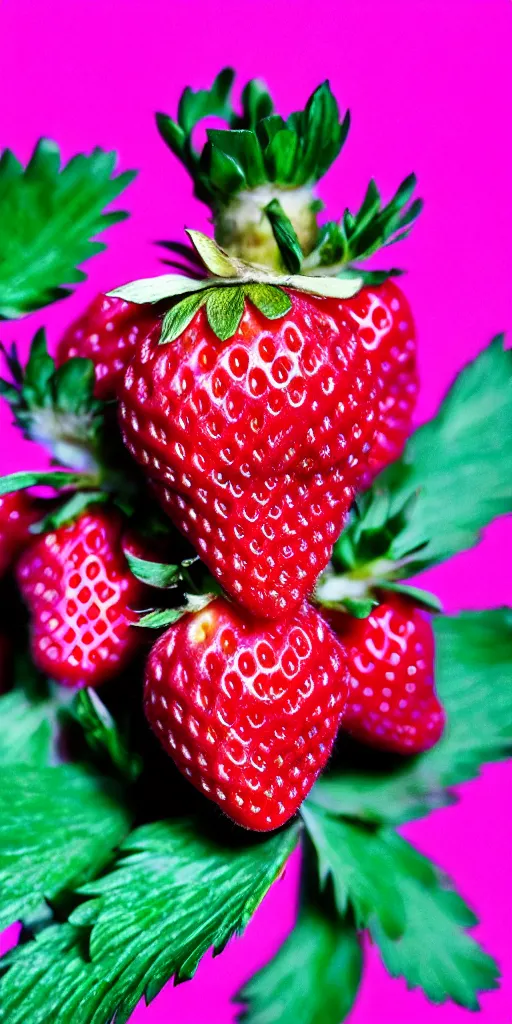 Image similar to a extreme macro photo of a strawberry, hyper realistic, hyper detailed, 35mm, very grainy film, pink volumetric studio lighting, bokeh, black background award winning shot, vogue magazine, cinematic, 8k, very closeup, elegant, tender, pastel W 1024