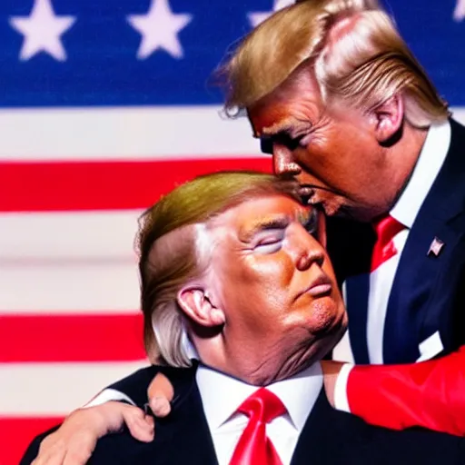 Prompt: donald trump licking r kelly, american flag behind