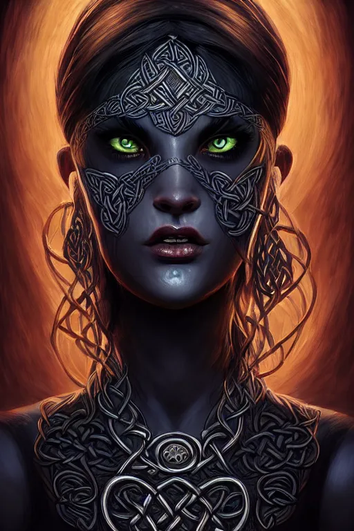 Prompt: portrait of celtic dark goddess, middle shot, digital art, highly detailed, intricate, sharp focus, Trending on Artstation, HQ, unreal engine 5, 4K UHD image, by brom, artgerm, face by Otto Schmidt