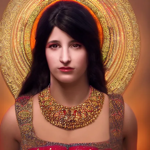 Image similar to High resolution!! real life goddess Ishtar portrait, Canon, Cinematic lights, 8K