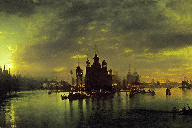 Image similar to painting of the phantom of kiev, by albert bierstadt