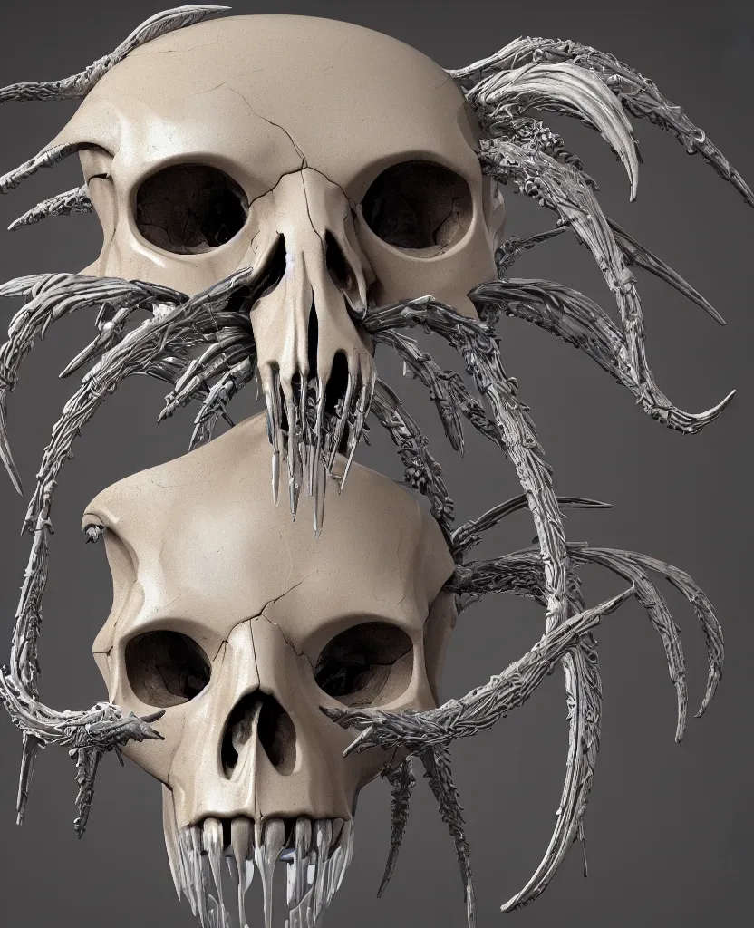 Image similar to close-up macro portrait of the face of a Joe Biden ram skull mask, epic angle and pose, ribcage skeleton symmetrical artwork, 3d with depth of field, blurred background, cybernetic jellyfish female face skull phoenix bird, translucent, nautilus, energy flows of water and fire. a highly detailed epic cinematic concept art CG render. made in Maya, Blender and Photoshop, octane render, excellent composition, cinematic dystopian brutalist atmosphere, dynamic dramatic cinematic lighting, aesthetic, very inspirational, arthouse. y Greg Rutkowski, Ilya Kuvshinov, WLOP, Stanley Artgerm Lau, Ruan Jia and Fenghua Zhong