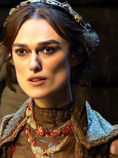 Image similar to a photograph of Keira Knightley as Miranda from the stage production of The Tempest
