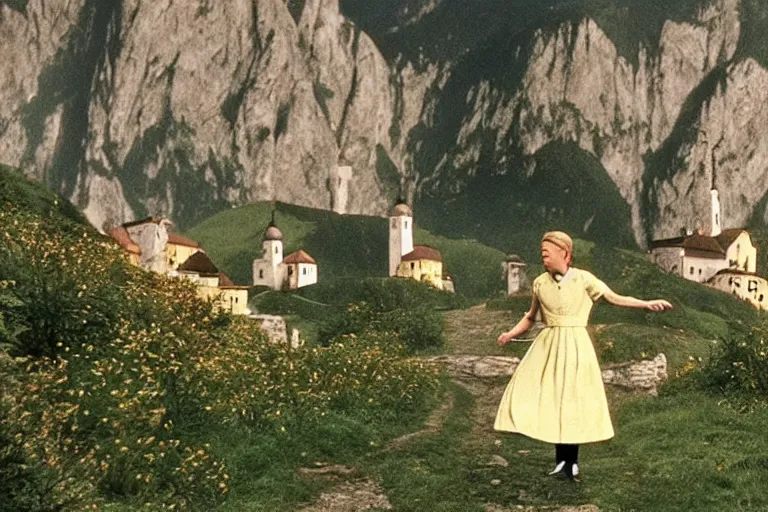 Image similar to still image from the sound of music by wes anderson, ultra detailed, finely detailed