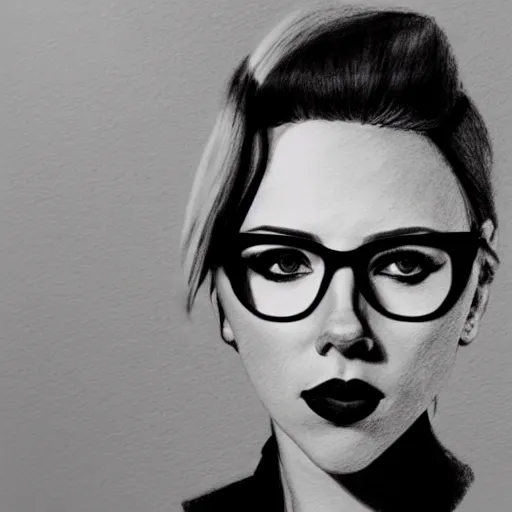 Prompt: A portrait of Scarlett johansson wearing glasses, pencil sketch, concept art
