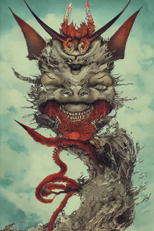 Prompt: a japanese devil animal illustrated by miyazaki by karol bak, james jean, tom bagshaw, rococo, sharp focus, trending on artstation, cinematic lighting, hyper realism, octane render, 8 k, hyper detailed, vivid, ultra detailed, highly detailed