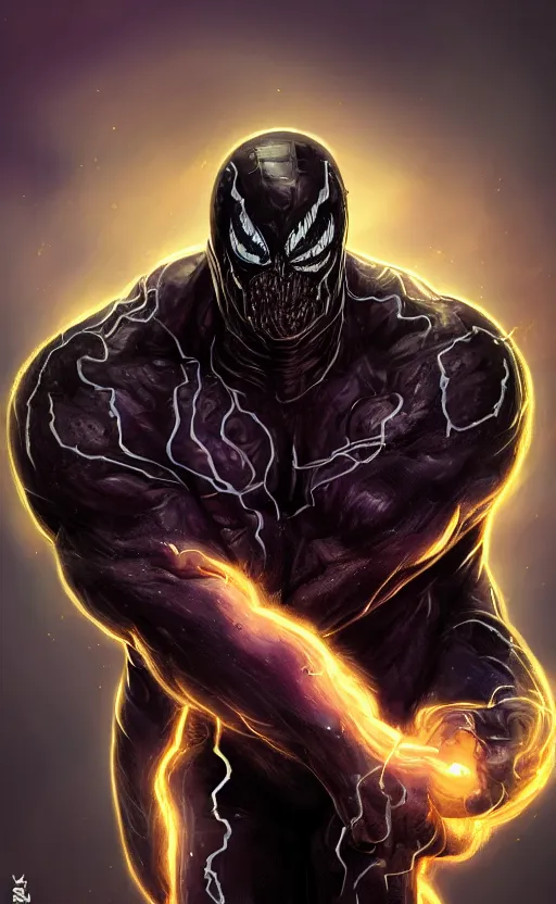 Image similar to full body portrait of venom as thanos, dynamic lighting, cinematic, ultra detailed, trending on art station, stunning visuals, creative, fantasy concept art