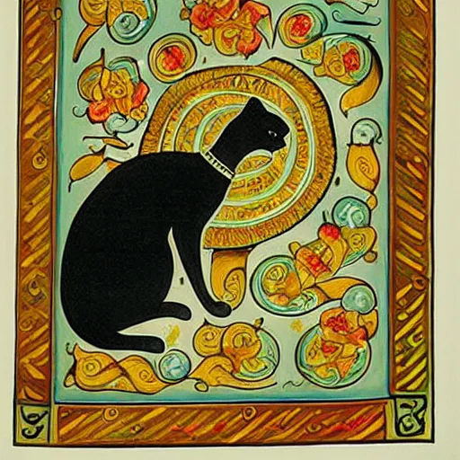 Image similar to illuminated manuscript cat illustrations