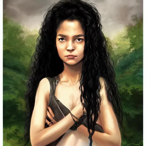 Image similar to happy birthday beautiful worrier girl, fantasy novel by Neil Gaiman, highly detailed portrait of a beautiful black hair girl, trending on artstation