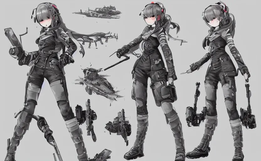 Prompt: highly detailed, high resolution, character design art, stunning, volumetric lightning, realistic shipgirls, girls frontline style, matte, sharp focus, warship turrets, warship parts, 150mm, illustration, artstation, by kuvshinov ilya, realistic human anatomy, simple design, realistic military gear, from kantai collection movie