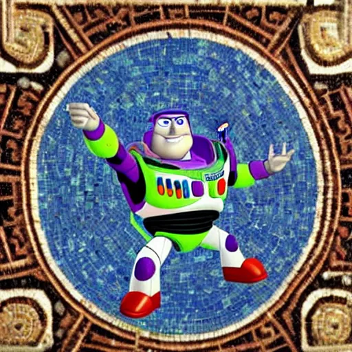 Image similar to buzz lightyear in a ancient greek mosaic