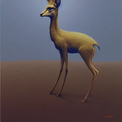 Image similar to portrait of a dik dik in spaceballs movie, artstation painted by Zdislav Beksinski and Wayne Barlowe