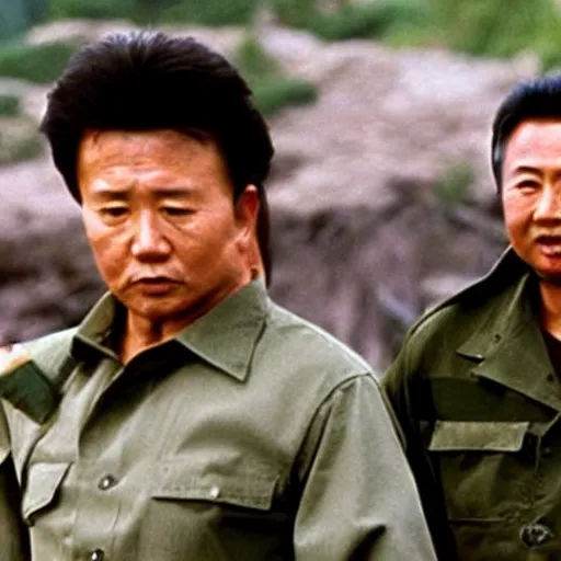 Image similar to a still of Rambo First blood with Kim Jong-il on the role of John Rambo