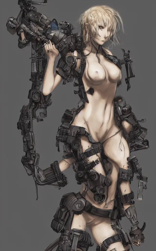 Prompt: anime beautiful female chimera, full round face, full body, post apocalyptic setting, futuristic, medium shot, mid-shot, highly detailed, trending on Artstation