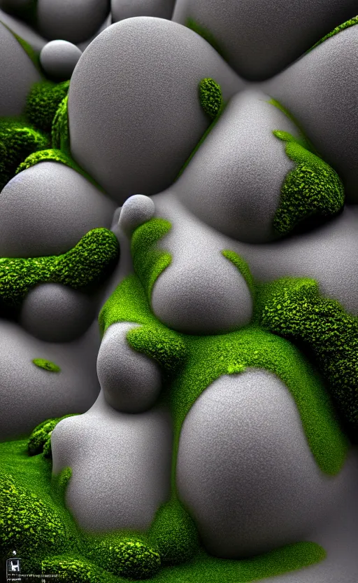 Image similar to highly detailed ultra sharp 3 d render cinematic composition of a smooth ceramic porcelain biomorphic magnolia stone nebula fluid fractal sci - fi surreal architecture landscape, granite, metallic, magnesium, marble, moss and lichen, vincent callebaut composition, mamou - mani, archviz, beautiful lighting, 8 k, unreal engine, hdr,