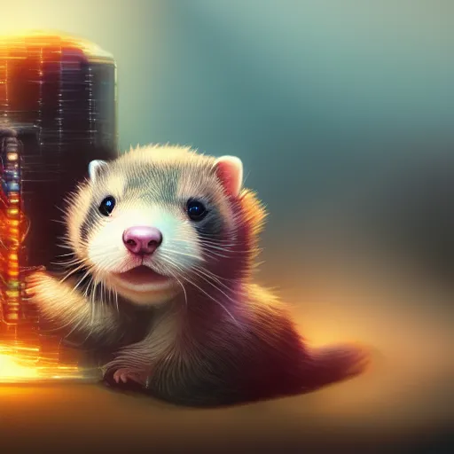 Prompt: A ferret is cuddling one of the infinity stones, hyperdetailed, artstation, cgsociety, 8k