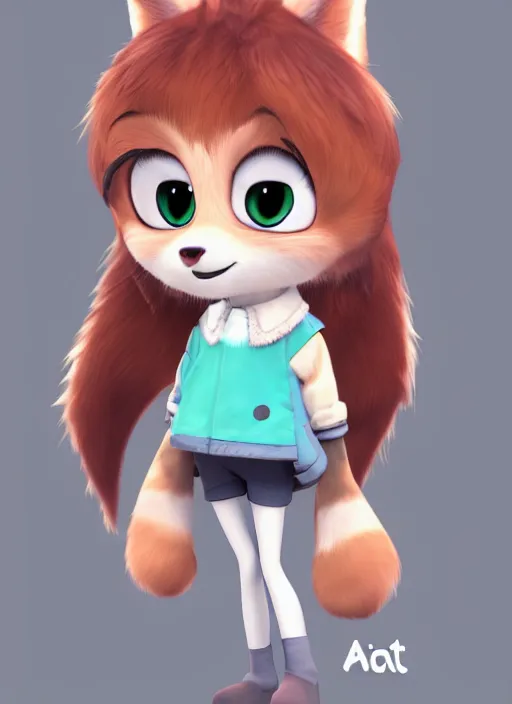 Prompt: female furry mini cute style, character adoptable, highly detailed, rendered, ray - tracing, cgi animated, 3 d demo reel avatar, style of maple story and zootopia, maple story spirit girl, good spirit, dark skin, cool clothes, soft shade, soft lighting