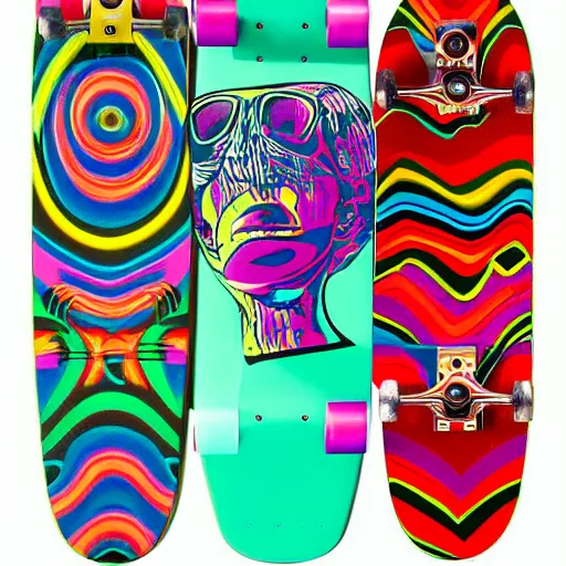 Image similar to 8 0's skateboard culture based psychedelic color combinations, no background