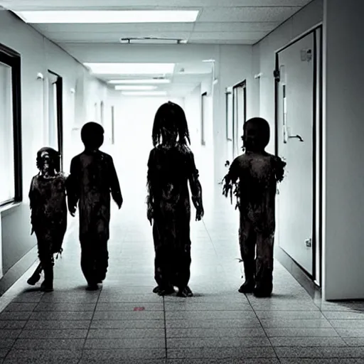 Image similar to “ zombie childs in a futuristic hospital ”