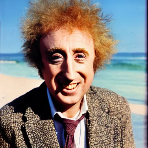 Image similar to highly detailed portrait of Gene Wilder on the beach