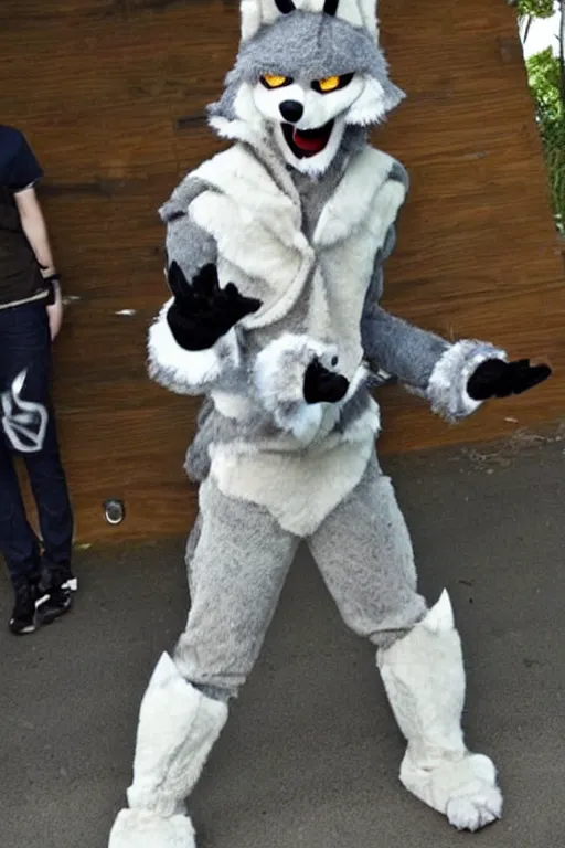 Image similar to an anthropomorphic wolf, fursuit!!!!, cosplay