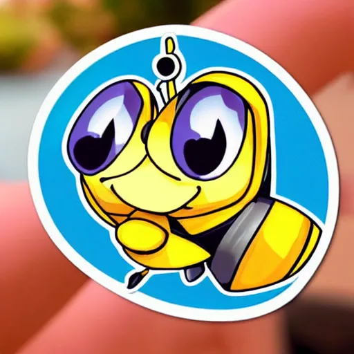 Prompt: a sticker of a cute robotic bee, dreamworks style