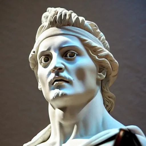 Image similar to johnny depp as a greek marble statue