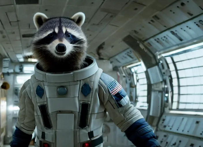 Image similar to film still of Rocket Racoon in Interstellar, 4k