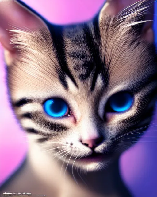 Image similar to a kitten on a rocket, photo, ultra detail, photoreal, professionally retouched, soft moonlight lighting, shiny plastic bikini, realistic, smooth face, goddess, luscious lips, perfect eyes, wide angle, sharp focus on eyes, 8 k high definition, insanely detailed, intricate, elegant, art by artgerm and wlop