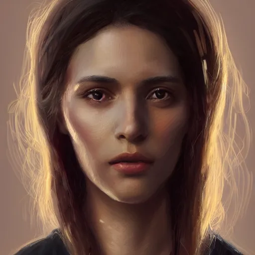 Image similar to Portrait of a woman by Greg Rutkowski, she is about 20 years old, brown long and straight hair, pretty oval face, attractive, her features are a mix between german and turkish, tall and slim, smart looking, she is wearing utilitarian red and black jumpsuit, highly detailed portrait, digital painting, artstation, concept art, smooth, sharp foccus ilustration, Artstation HQ.