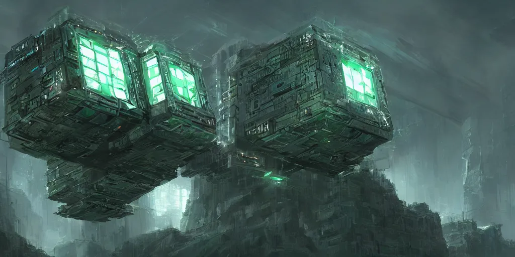 Image similar to an environmental concept art of the borg cube, highly detailed, environmental light, cinematic by francis tneh