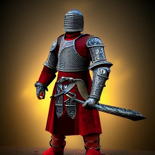 Image similar to red medieval knight, style of hydro74, detailed, 4k