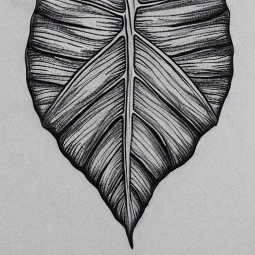 Prompt: a botanical drawing of a monstera leaf tattoed, intricate details, ornamental, elegant, symmetrical!! symmetrical - tatoo!!