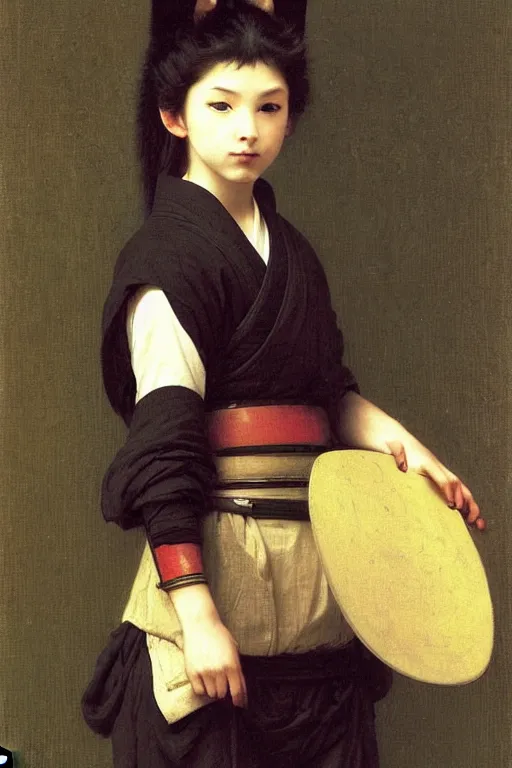 Prompt: portrait of a cat samurai, wearing samurai armor and helmet, by bouguereau