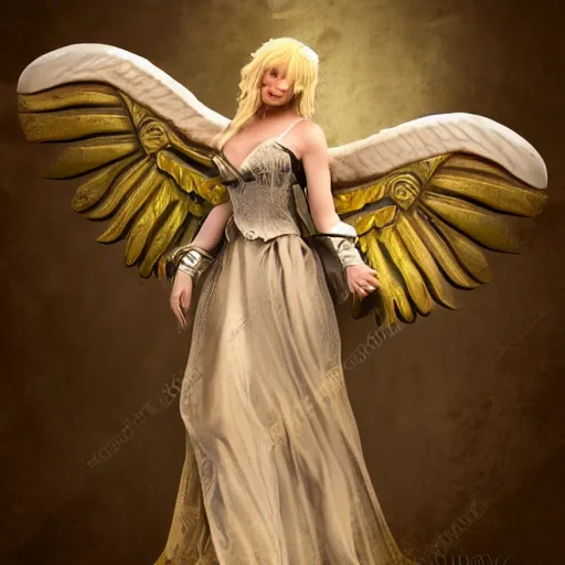 Image similar to pretty blond steampunk angel, 8 k, shallow depth of field, 8 k, ultra high detail, concept art,