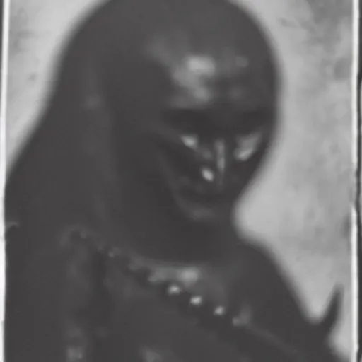 Prompt: old black and white photo of a demon, highly detailed