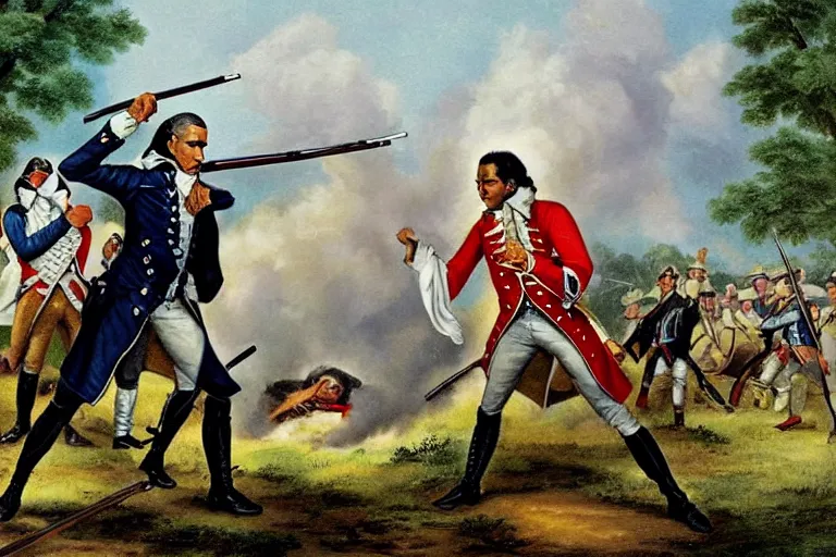 Prompt: Barack Obama fighting in the revolutionary war with a musket