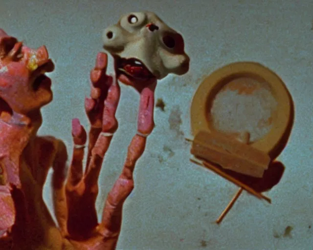 Prompt: still from a full - color 1 9 9 3 surreal creepy live - action stop - motion puppetry film by fred stuhr in the style of a tool music - video, involving nails and soap.