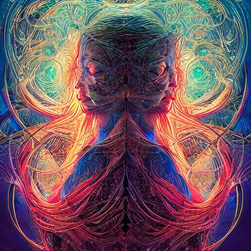 Prompt: beautiful portrait of quantum intelligence, spatial space deformation in latent space, math art, astral plane, by artgerm and dan mumford and gustave dore, intricately detailed, precise, well proportioned