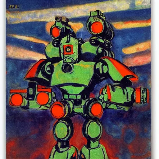 Image similar to combat mecha by emil nolde, david salle
